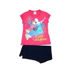 Completo 2pz T-shirt Maglia Maglietta Pantaloncino Cotone Bielastico Bimba Bambina Disney Frozen Fucsia Blu 4A