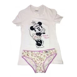 Completo Set 2pz Tshirt E Slip Intimo Bimba Bambina Disney Minnie Bianco 10 - 12 Anni