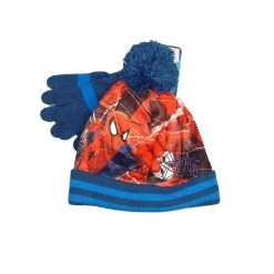 Disney Baby Set 2pz Cappello Cappellino Pon Pon Guanti Bimbo Bambino Uomo Ragno Spiderman Blu Tg 52