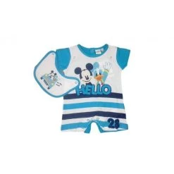 Pagliaccetto Tutina Bavetta Bimbo Neonato Disney Baby Mickey Mouse Azzurro 0 - 1 Mese