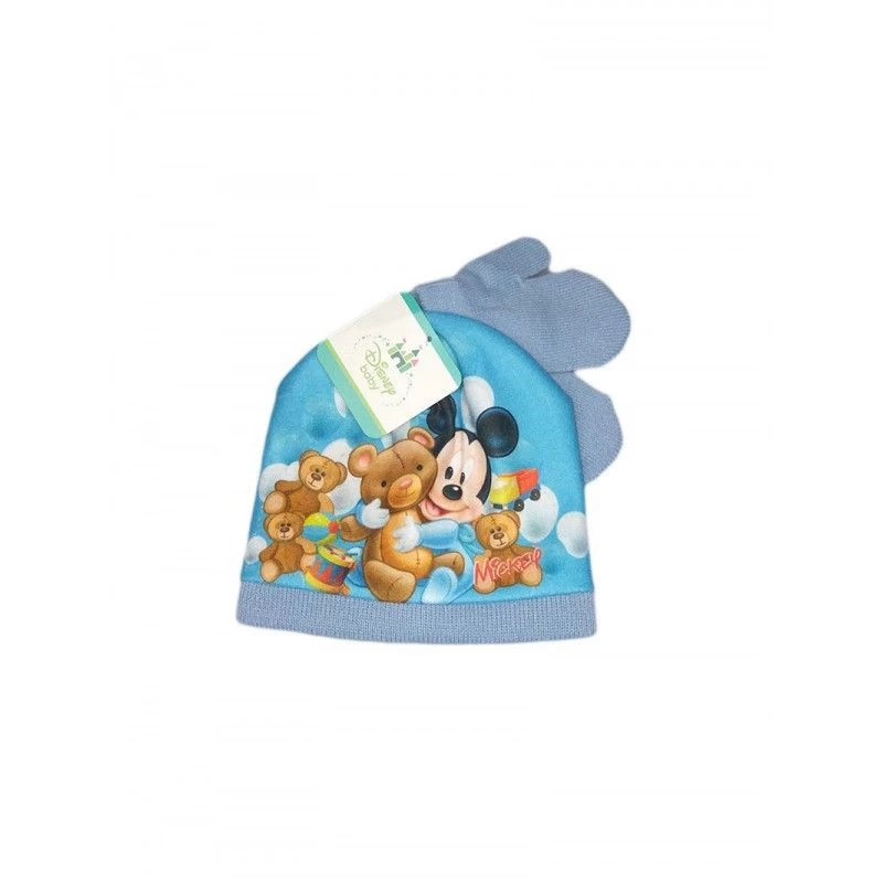Set 2pezzi Cappello Cappellino Muffole Guanti Bimbo Bambino Disney Baby Mickey Cielo Tg 50 3 Set 2pezzi Cappello Cappellino Muffole Guanti Bimbo Bambino Disney Baby Mickey Cielo Tg 50