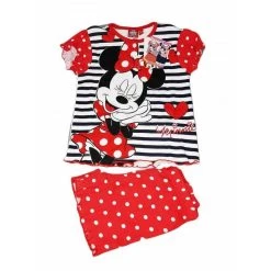 Pigiama Maglia Maglietta Pantaloncino Bimba Bambina Disney Minnie Mouse Rosso 3A